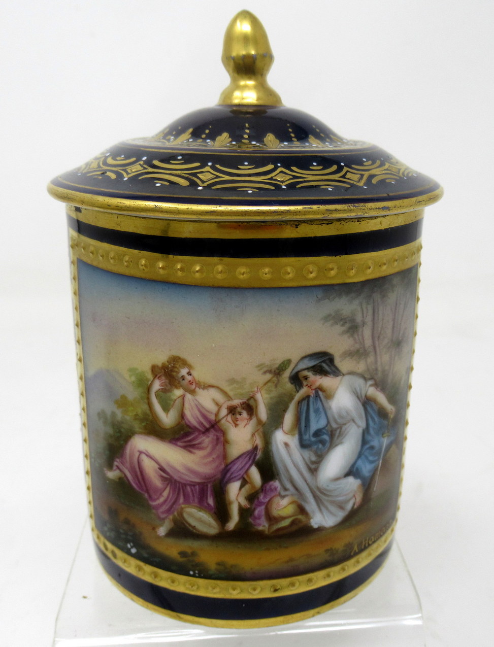 394. Antique Austrian Royal Vienna Sevres Style Chocolate Tea Cup Saucer Cobalt Blue - Image 4