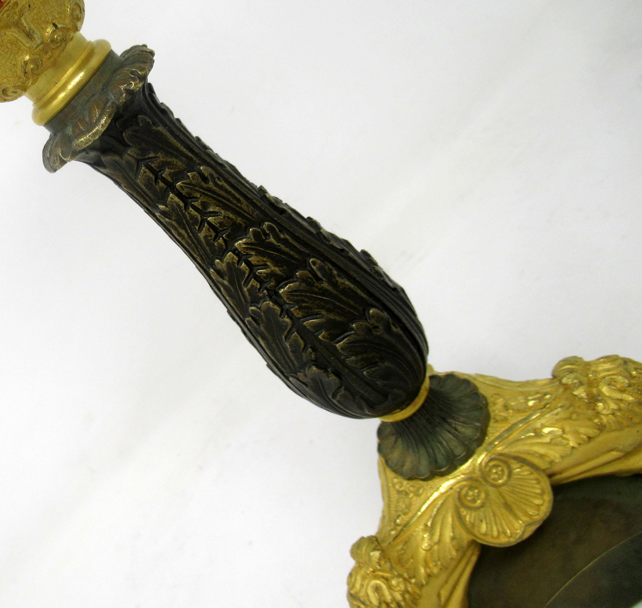 425. Pair of Ormolu Patinated Gilt Bronze Acanthus Empire-Style Candlesticks 19th Ct - Image 8