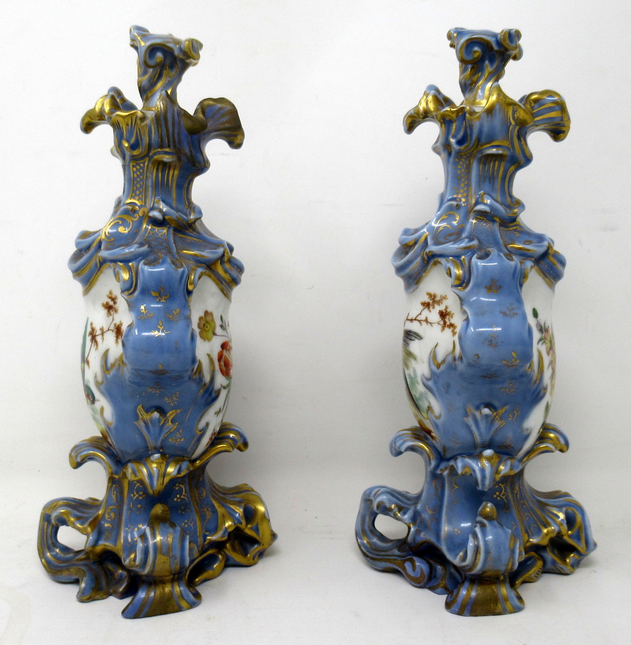 459. Antique Pair French Porcelain Scent Perfume Bottles Jacob Petit Celeste Blue Gilt - Image 5