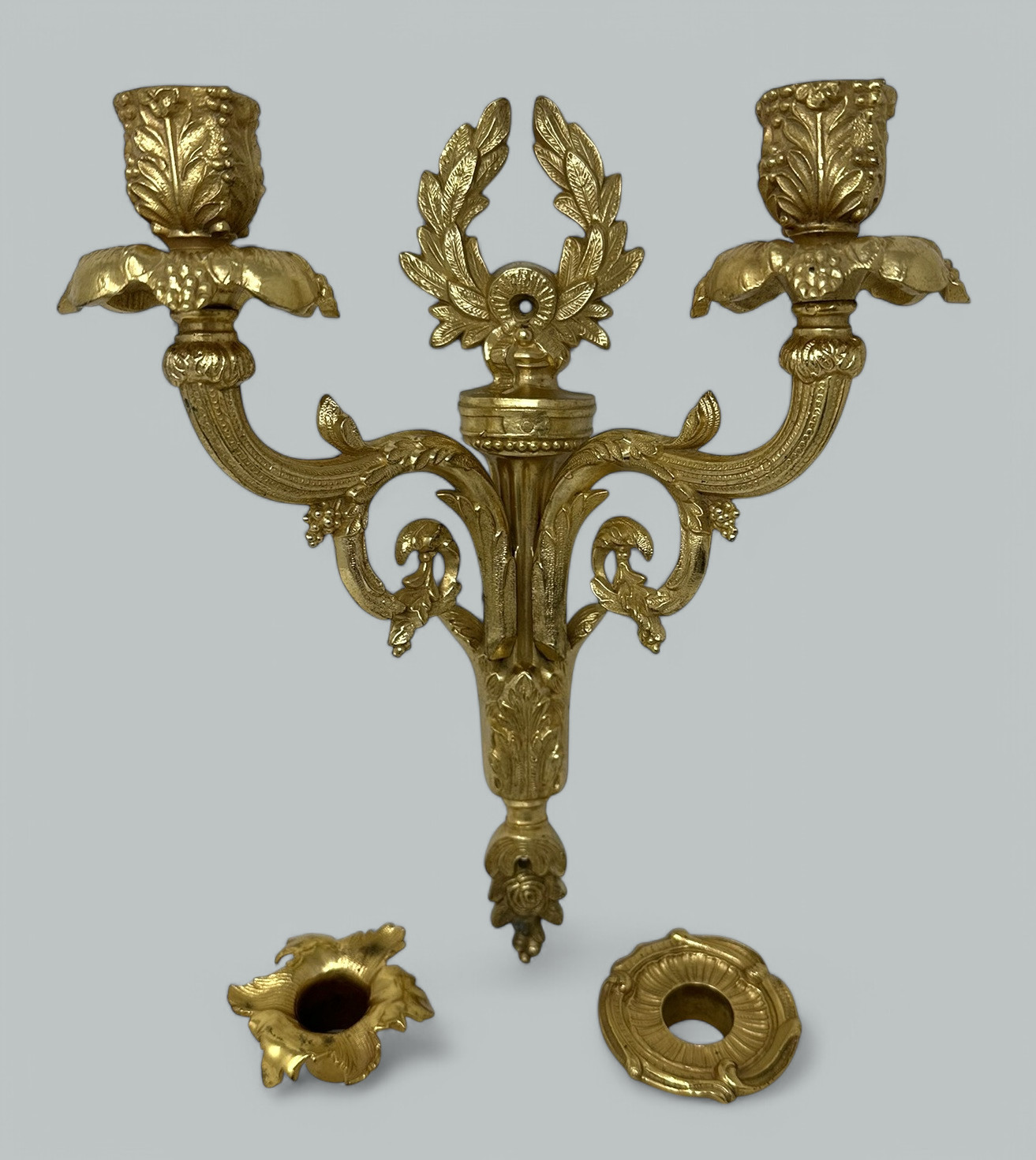 625. Antique Single Ormolu Gilt Bronze Twin Light Wall Candle Sconce Applique 19th Ct - Image 6