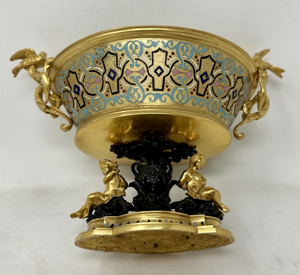 439. Antique French Gilt-Bronze Champlevé Enamel Centerpiece Ferdinand Barbedienne - Image 7