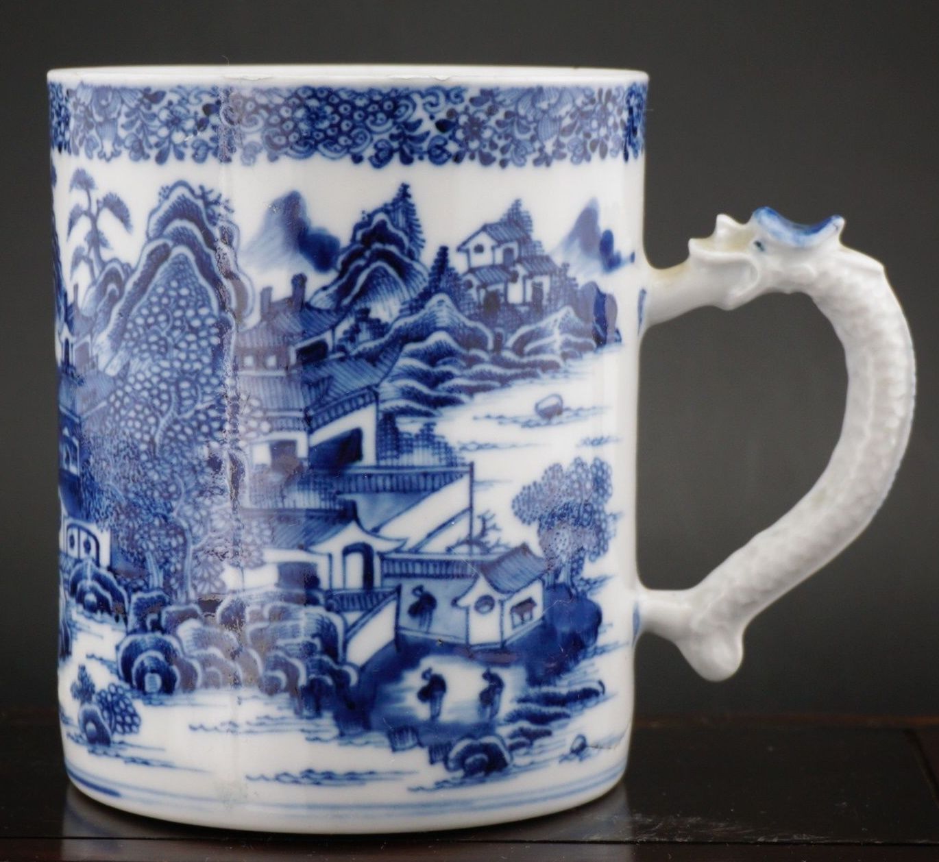 771. Chinese Porcelain Blue and White Dragon Tankard Mug 18thCt