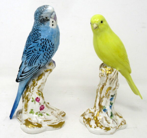 894. Pair Royal Worcester Bird Figures Yellow Canary Budgerigar Frederick M Gertner