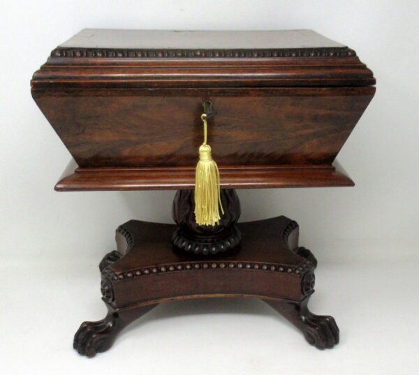 344. Antique English Regency Mahogany Ladies Jewlery Casket Box Paw Feet 19th Century