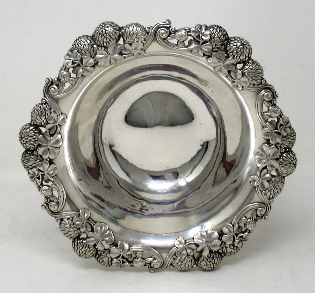 293. Antique Tiffany American Art Nouveau Sterling Silver Bowl Centerpiece Shamrock