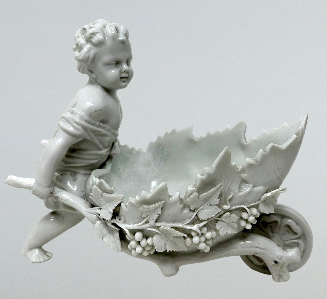 182. Antique Pair German Meissen Blanc de Chine Porcelain Centerpieces Putti Cherubs - Image 5