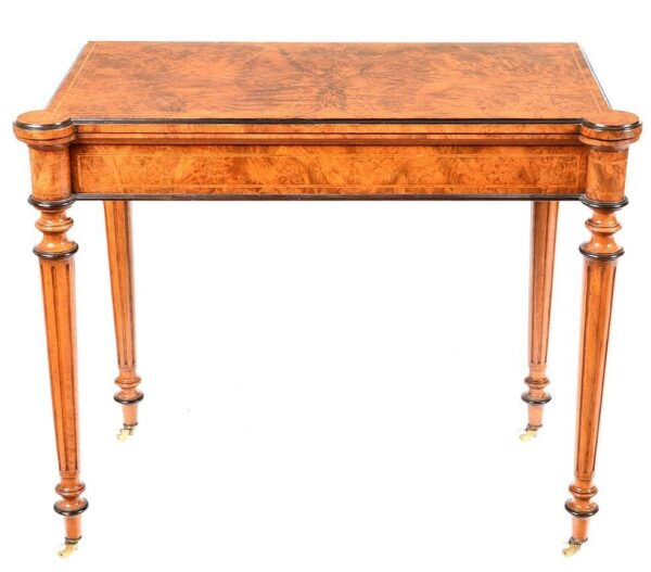 857. Antique Burl Walnut Ebony English Victorian Card Games Table Gillows Lancaster