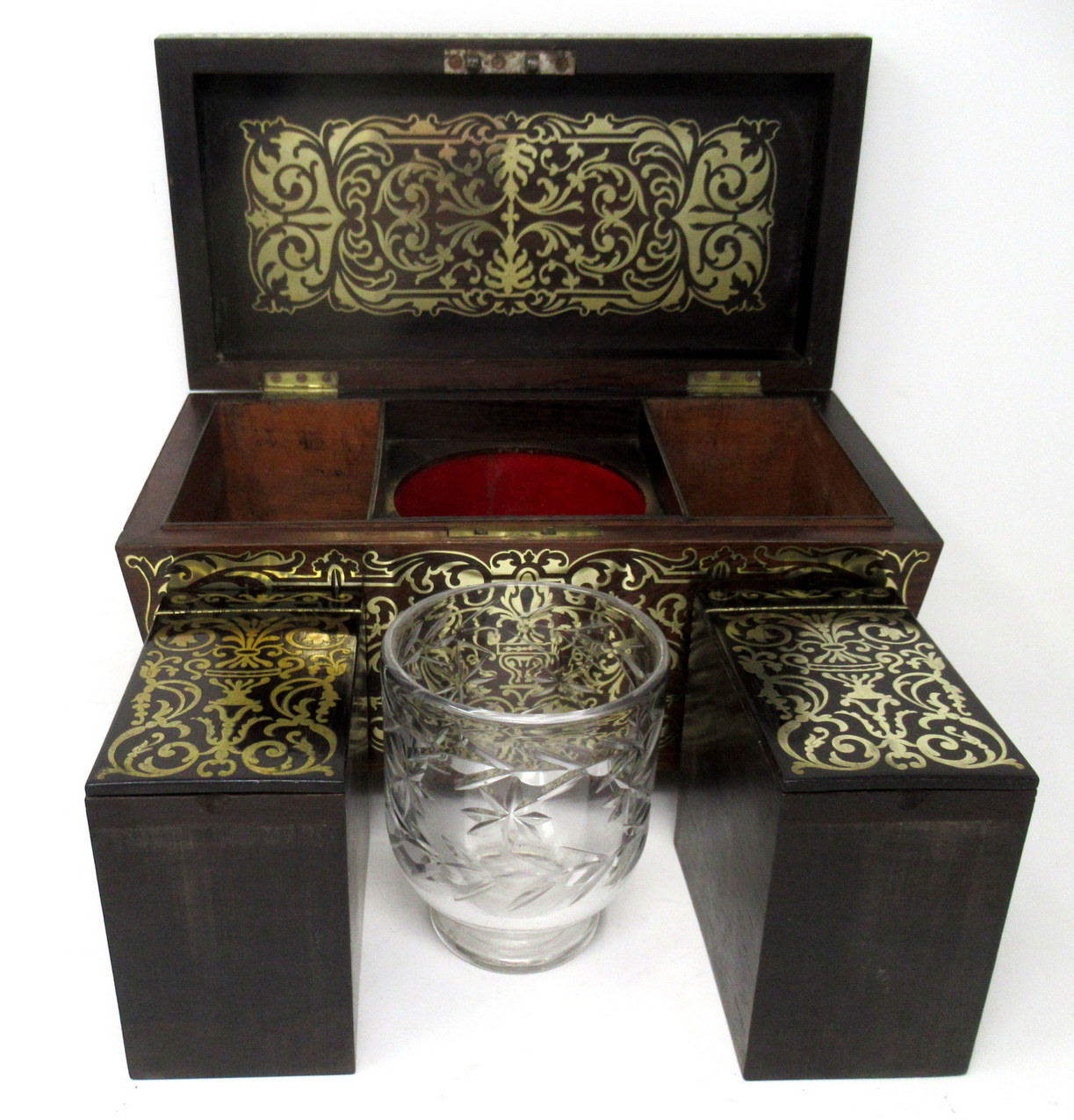 628. Antique Brass Inlaid Rosewood English Tea Caddy Box Regency Gillows Lancaster - Image 7