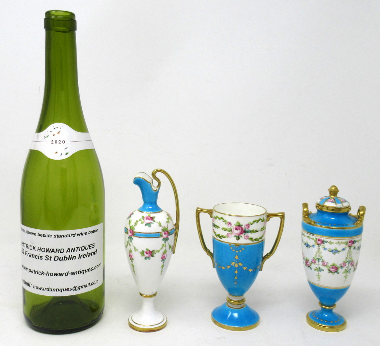 479. Antique Minton Staffordshire Porcelain Ewer Urn Vase Centerpiece Roses Turquoise - Image 9