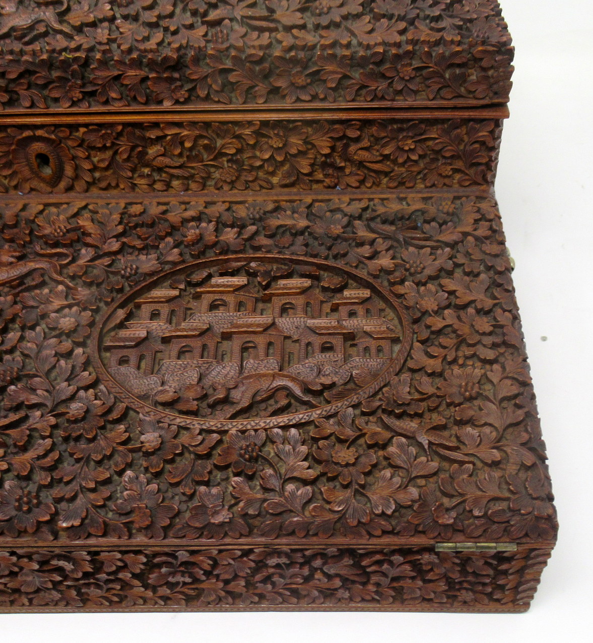 291. Antique Anglo-Indian Bombay Carved Sandalwood Writing Slope Box Mid 19thCentury - Image 6