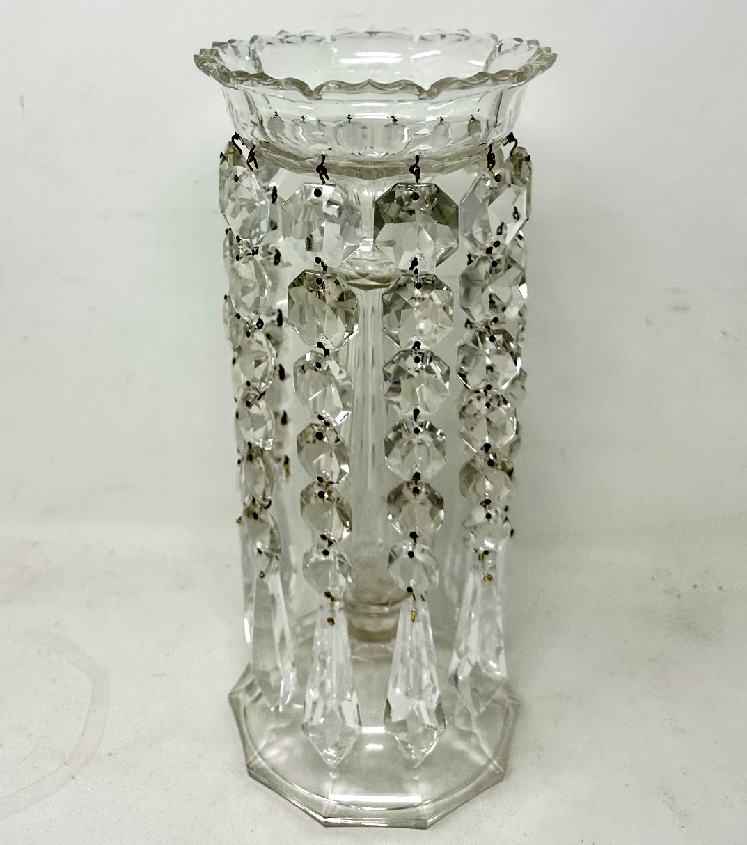 250. Antique Irish Waterford Hand Cut Lead Crystal Lustres Vase Candlestick Ireland
