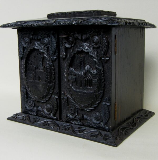 149. Superb Irish Hand Carved Large Bog Oak Table Casket 19th Ct