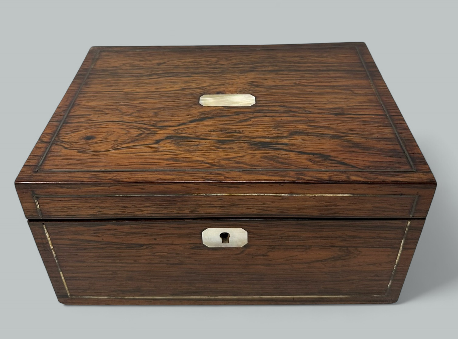 983. Antique Inlaid Rosewood English Jewelry Sewing Casket Silk Lined Interior 19th Ct - Image 4