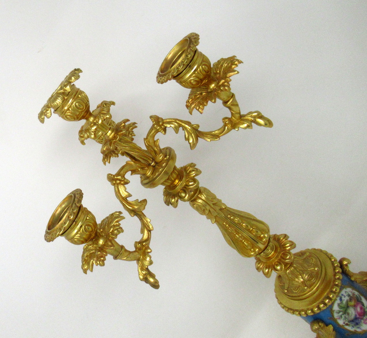 391. Antique Pair French Sevres Porcelain Ormolu Gilt Bronze Candlesticks Candelabra - Image 6