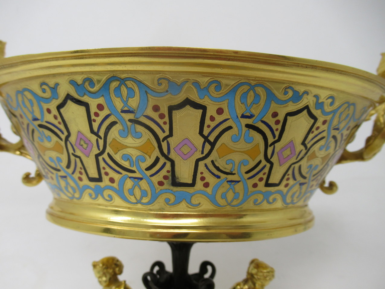 527. Antique French Gilt-Bronze Champlevé Enamel Centerpiece Ferdinand Barbedienne - Image 8