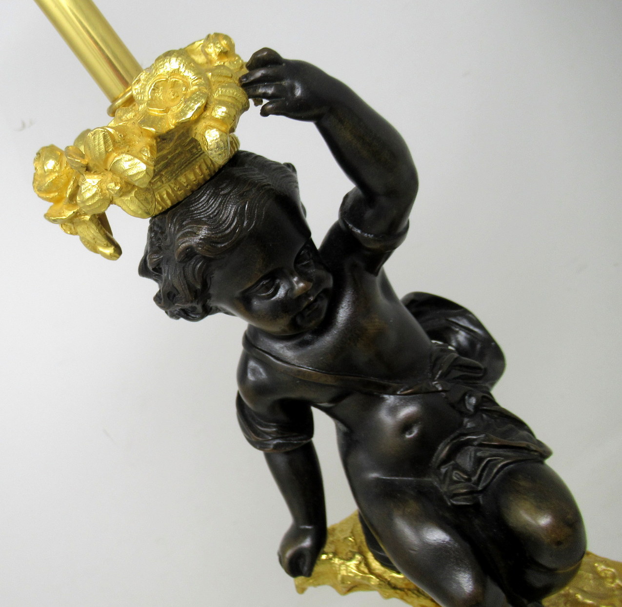 519. Antique Pair Gilt Bronze Ormolu Marble Table Lamps Clodion Grand Tour Cherubs - Image 10