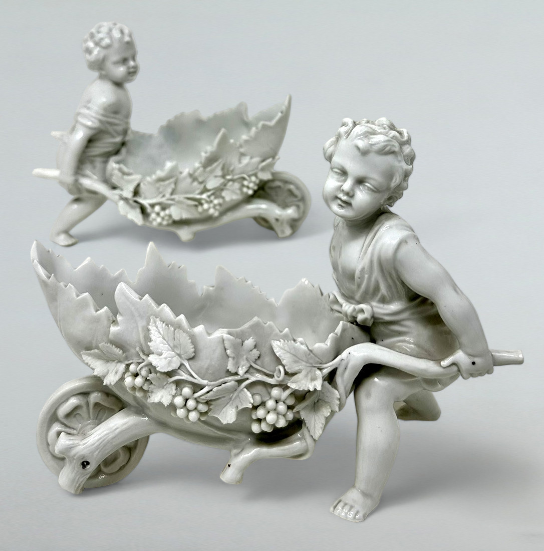 182. Antique Pair German Meissen Blanc de Chine Porcelain Centerpieces Putti Cherubs - Image 11