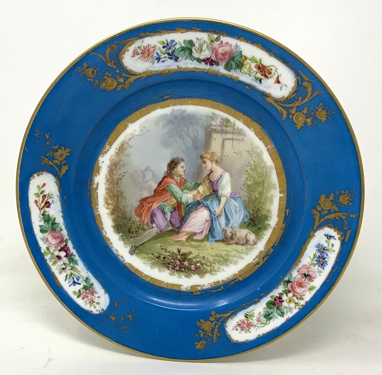 471. Antique Pair French Sevres Hand Painted Celeste Blue Circular Cabinet Plates late 19thCt - Image 2