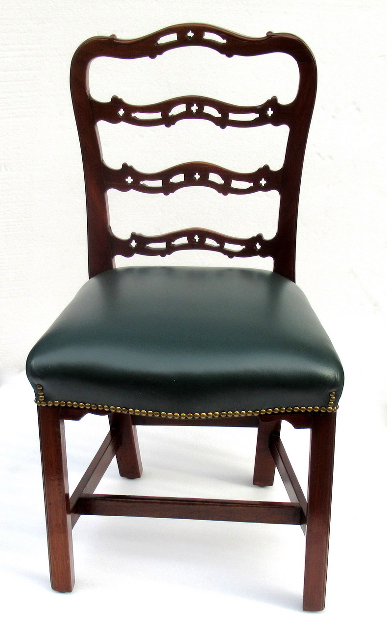 935. Antique Set Four English Georgian Mahogany Ladder Back Dining Chairs - Image 2
