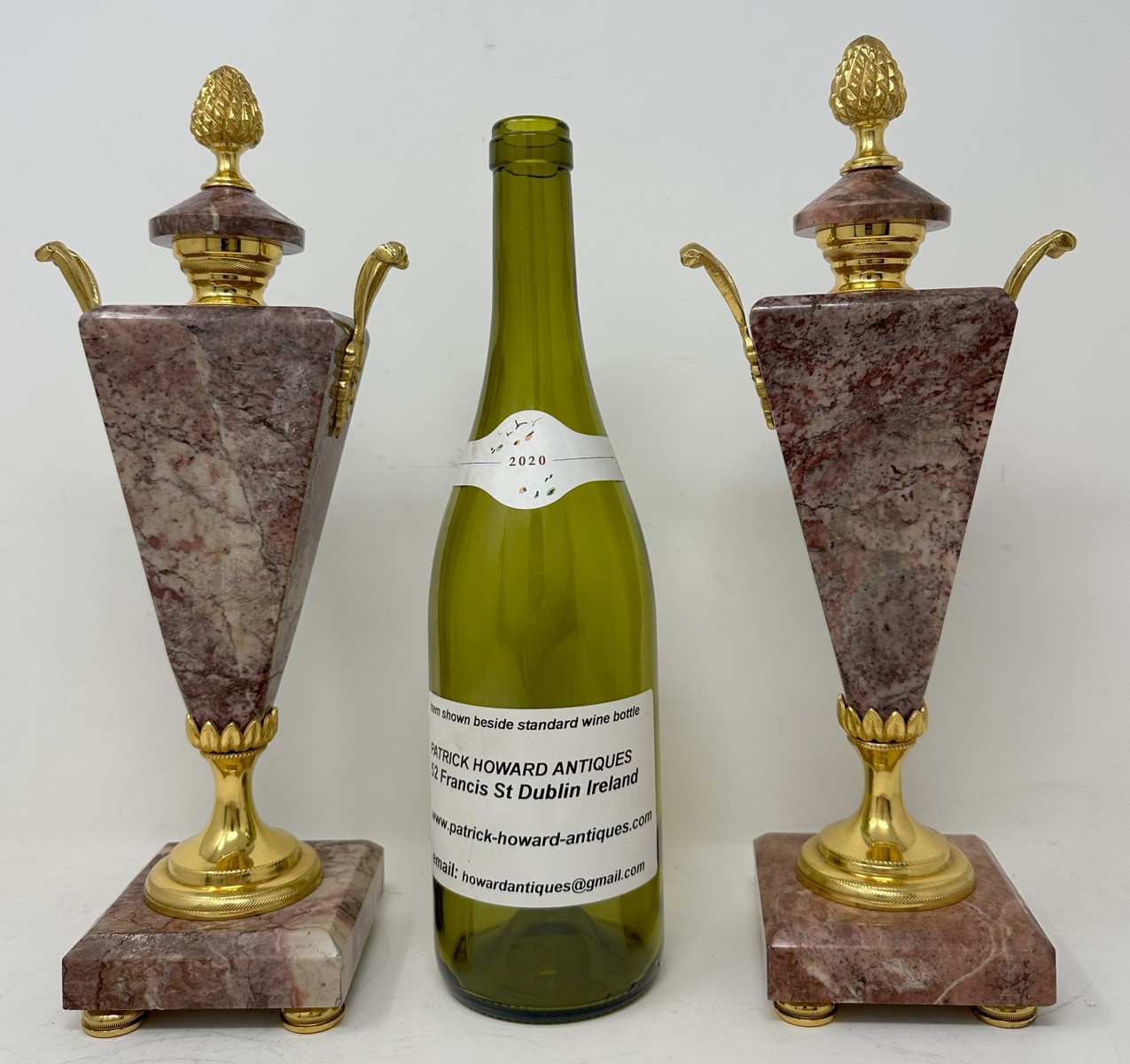 387. Antique Pair French Breche Violet Marble Gilt Bronze Ormolu Urns Vases 19th Century - Image 7