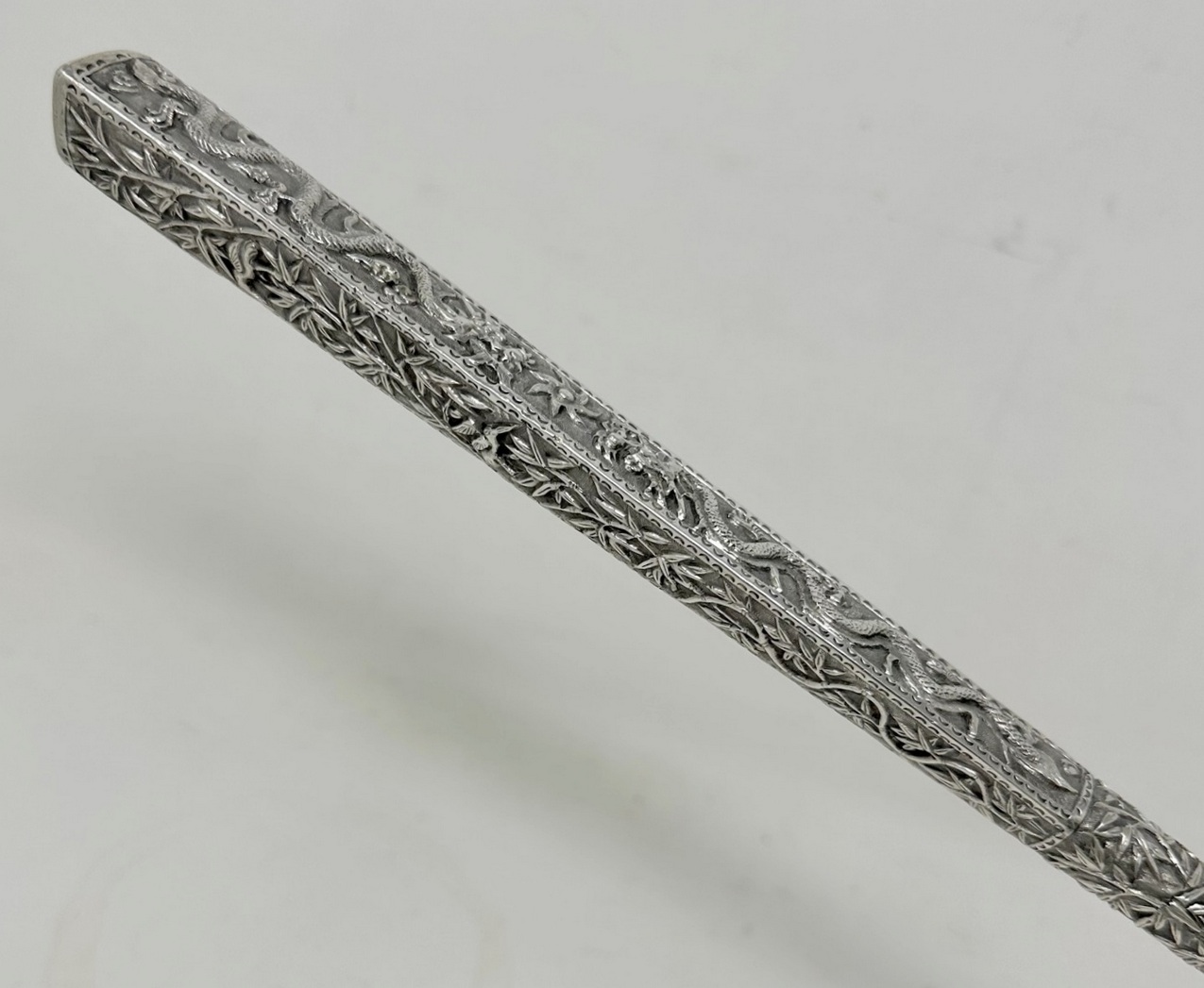 325. Antique Asian Chinese Sterling Silver Lady's Walking Swagger Stick Cane Dragons - Image 5