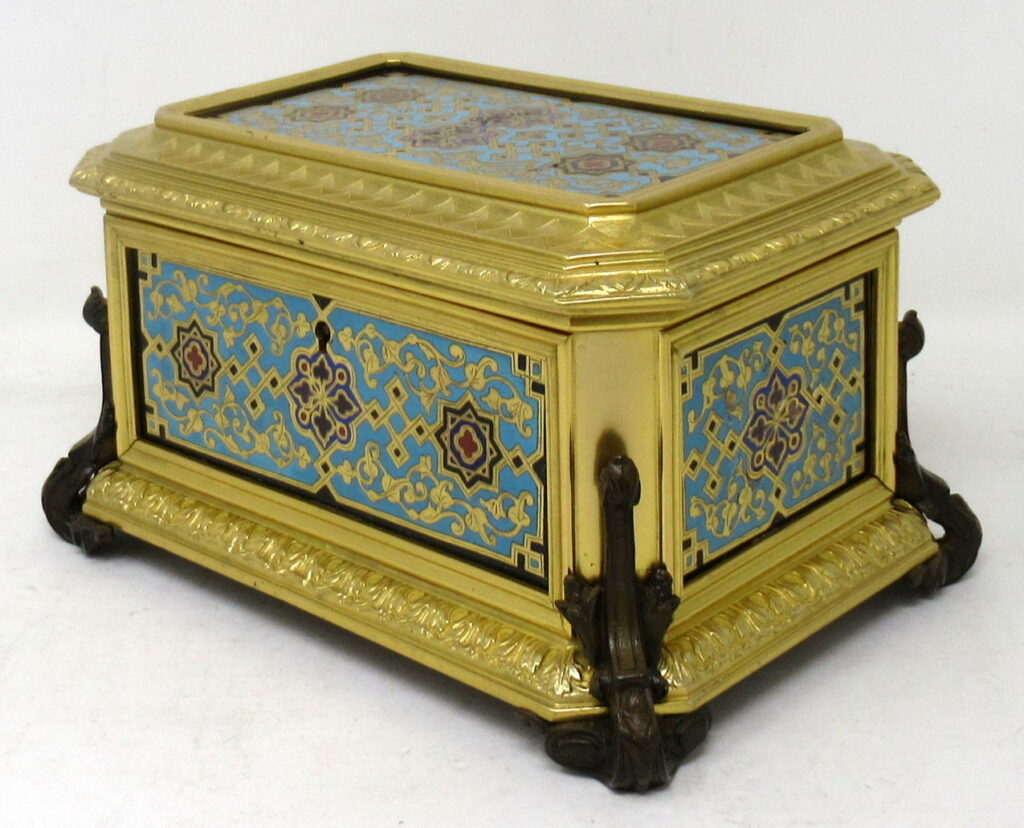 971. Antique Grand Tour French Ormolu Bronze Enameled Ladies Jewellery Casket Box
