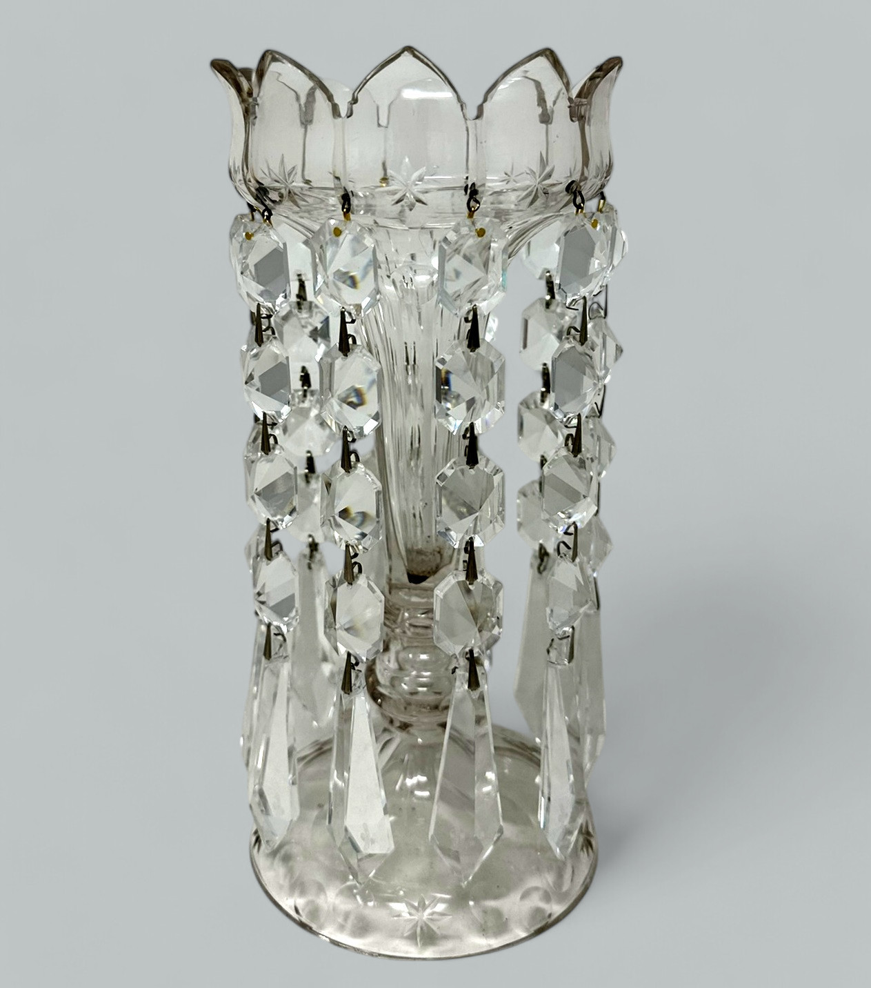 253. Antique Pair Irish Waterford Crystal Hand Cut Full Lead Lustres Vases Ireland - Image 4