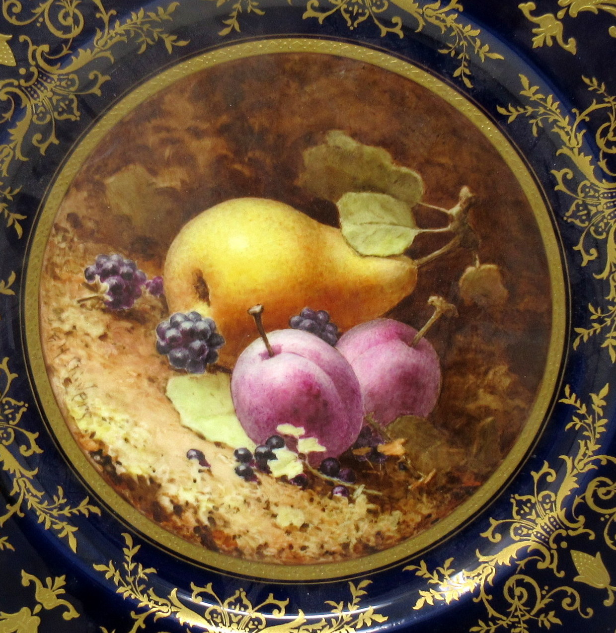 515. Rare Pair Coalport Cabinet Plates Hand Painted by Frederick Chivers Still Life Fruits 1910 - Image 6