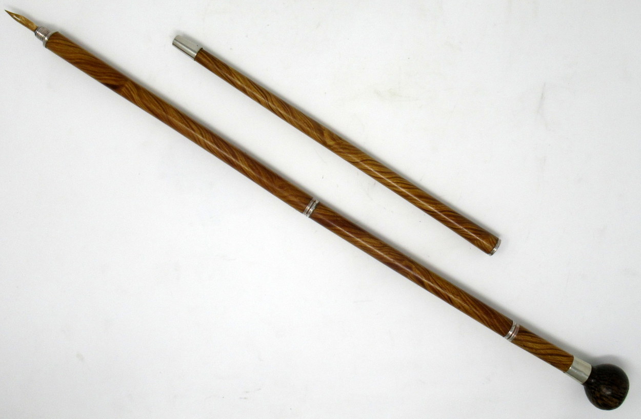 482. Malacca Austrian System Writers Walking Stick Silverplated Mounts 19thCt - Image 3