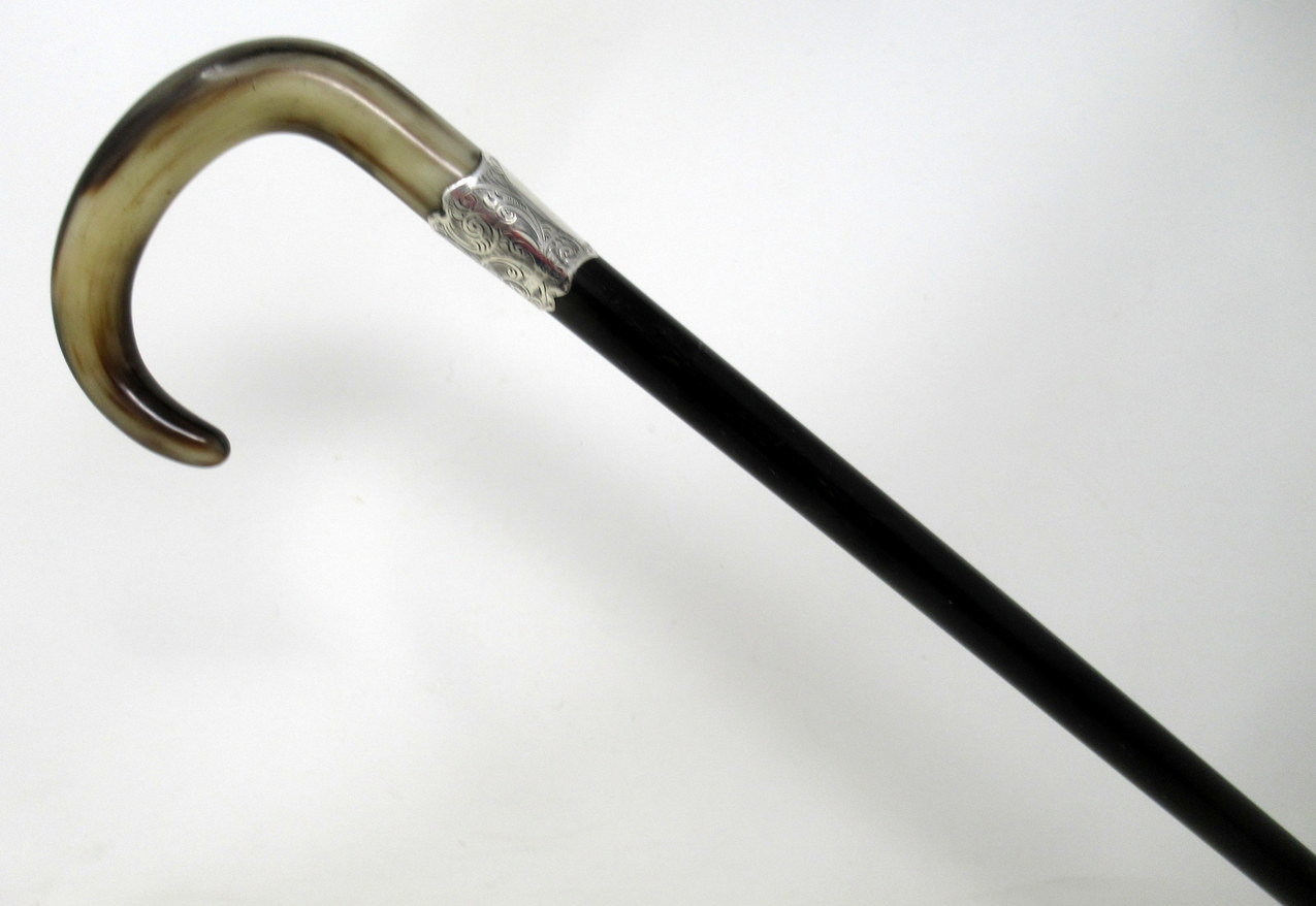 265. Antique Ebony Wooden Sterling Silver Lady's Gentleman's Walking Stick Hallmark London 1924 - Image 2