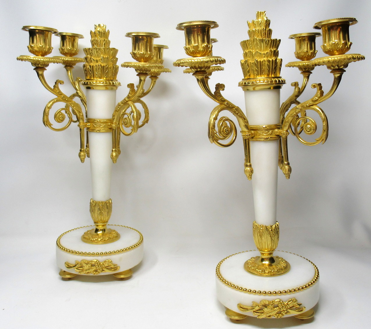 393. Stunning Pair Large Ormolu Marble Four Branch Candelabra Manner Pierre Gouthiere 19thCt - Image 3