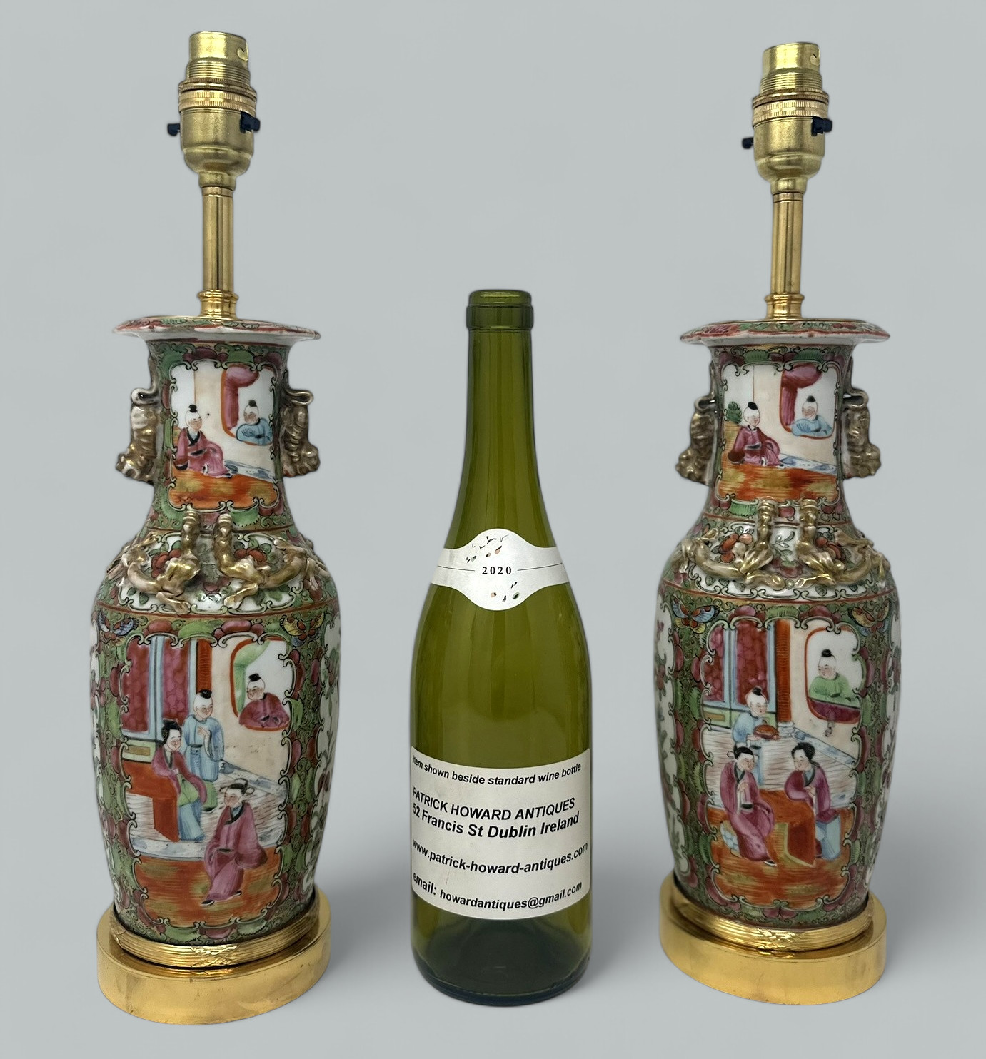 762. Antique Famille Rose Medallion Canton Cantonese Ormolu Chinese Table Lamps Pair - Image 12