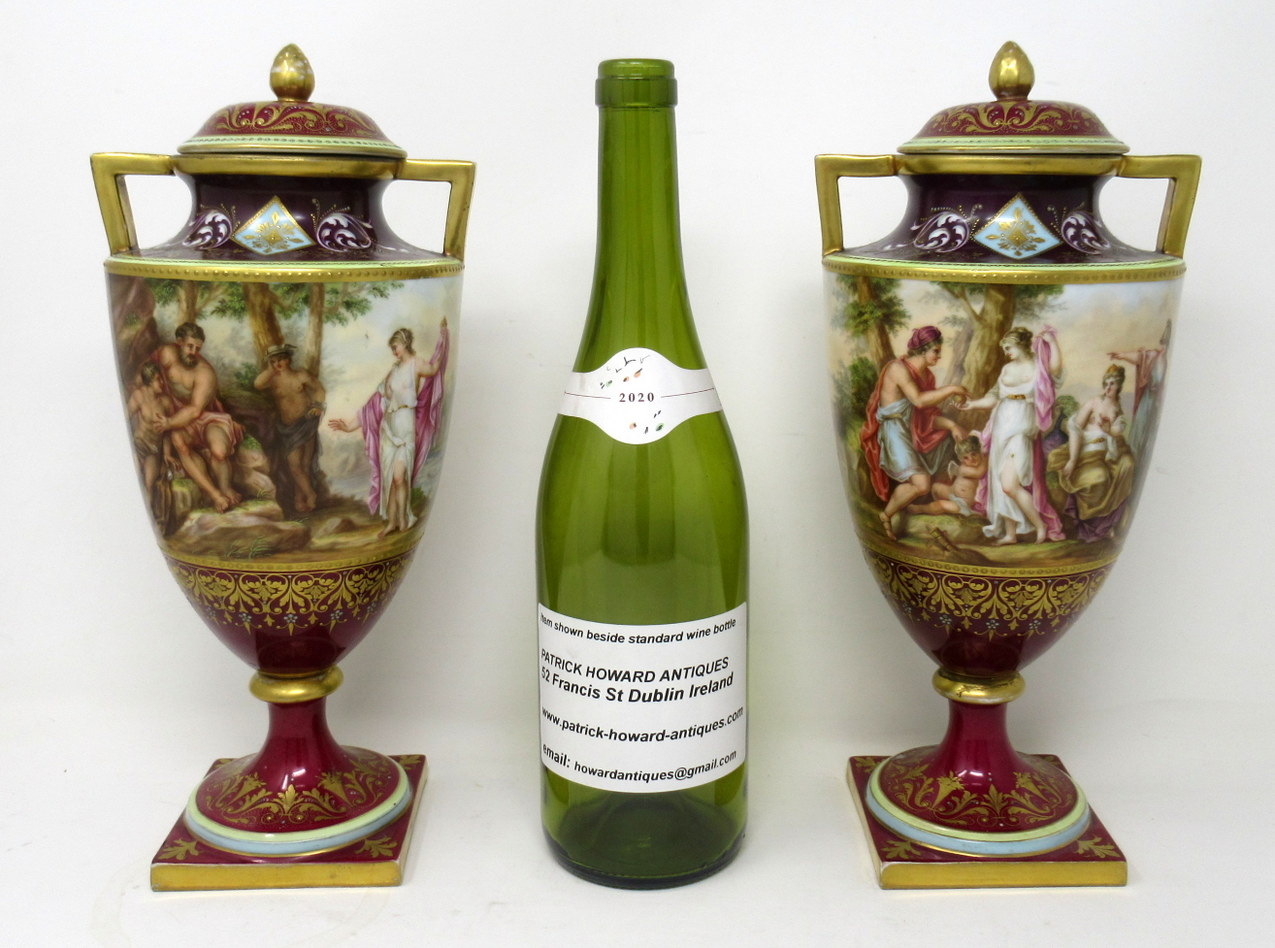 933. Antique Pair Austrian Royal Vienna Mythological Hand Painted Vases Urns A Heer - Image 12