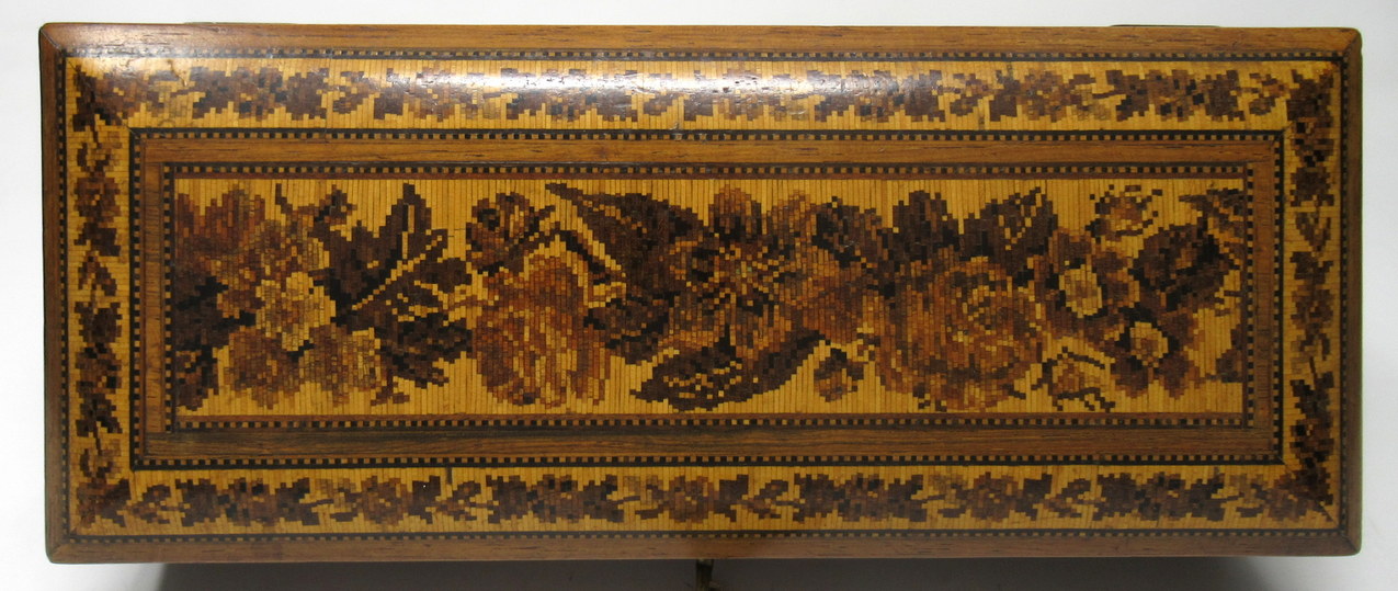 376. Fine Tunbridge Ware Rosewood Micro Mosiac Victorian Glove Box by Edmund Nye 19thCt - Image 9