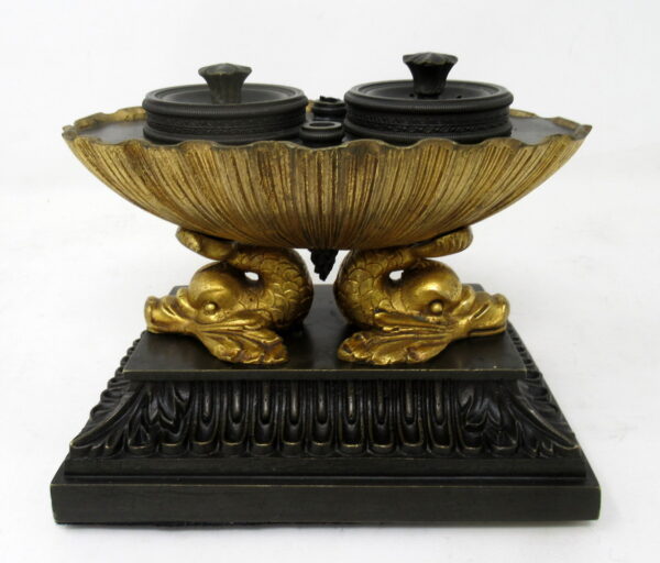 476. Grand Tour Ormolu Gilt Bronze Dolphin Inkwell Regency Manner Thomas Messenger