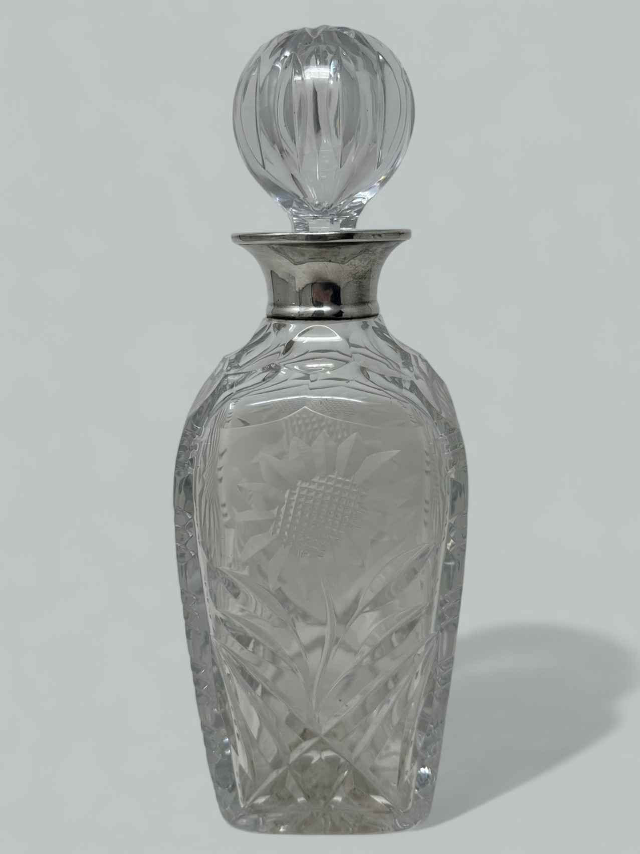 616. Pair Mid Century Full Lead Crystal Sterling Silver Spirits Wine Decanters, 1966 - Image 3