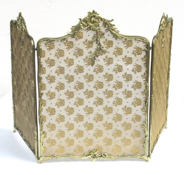 694. Antique Vintage French Polished Brass Three Section Folding Fire Screen Guard