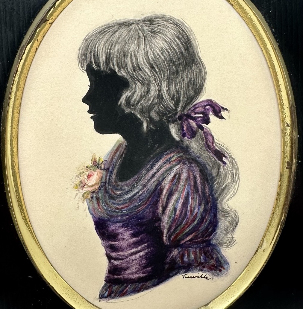 511. Antique Pair English Watercolor Paintings Silhouettes Ebony Frames Signed Turville - Image 5