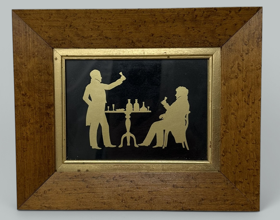 511. Antique Pair English Family Silhouettes Birdseye Maple Frames Irish Interest - Image 2