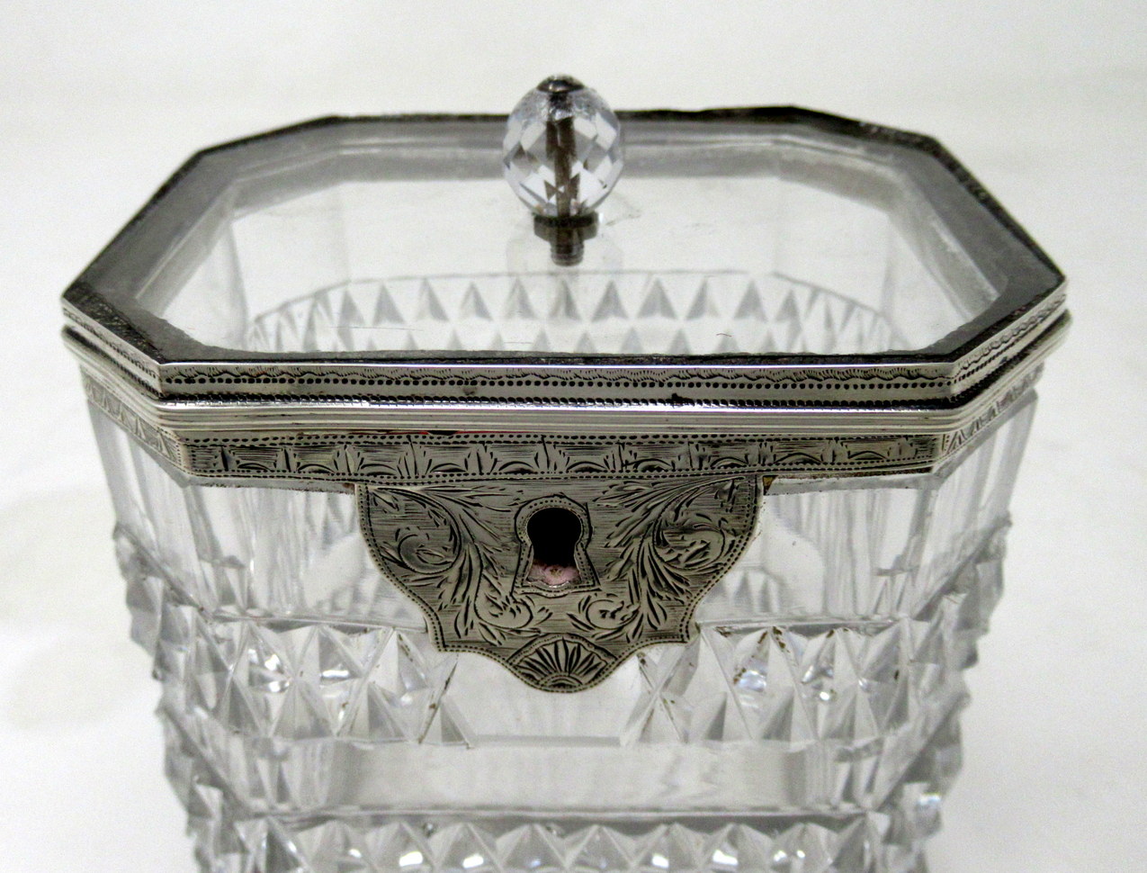 740. Antique Irish Georgian Hand Cut Crystal Sterling Silver Tea Caddy George III - Image 8