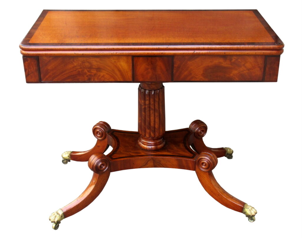 244. SOLD. Fine Irish Mahogany Fold-over Tea Table by Mack Williams Gibton 1825-1830