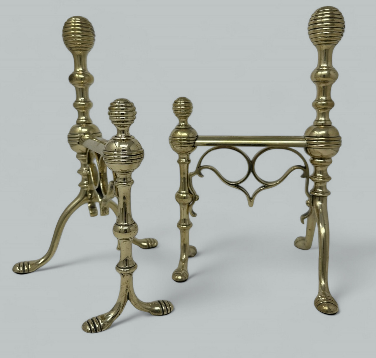 419. Antique Pair English Country House Victorian Brass Fireplace Fire Dogs Andrions - Image 3