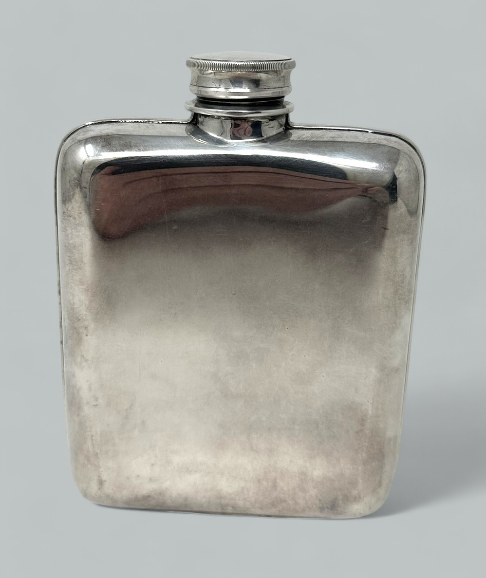 604. Antique English Electroplated Silver Plated Spirits Hip Flask James Dixon 1920s - Image 2