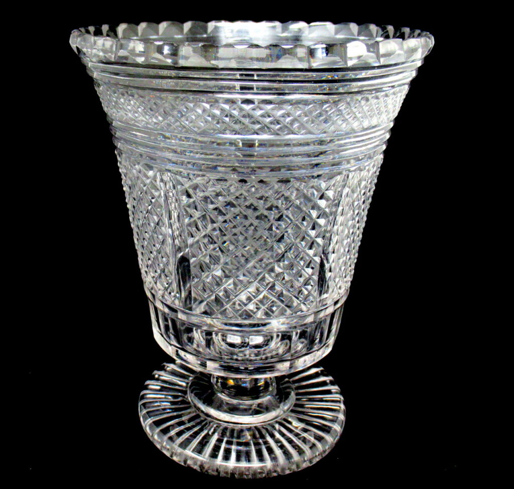 769. Antique Irish Tipperary Waterford Glass Cut Crystal Vase Georgian Centerpiece