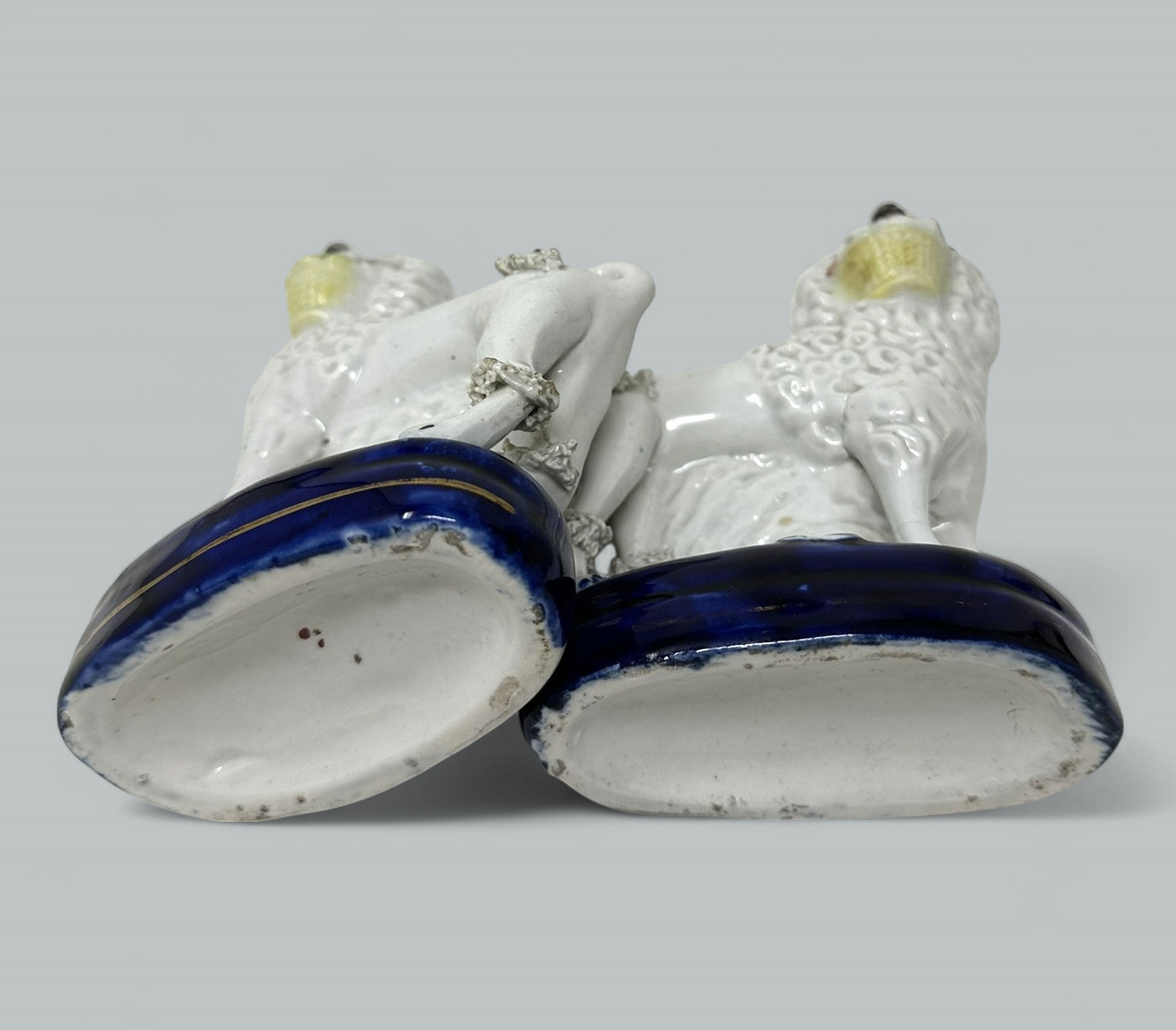 573. Pair Antique Staffordshire Porcelain Poodles Dogs Quill Pen Holders 19th Century - Image 6