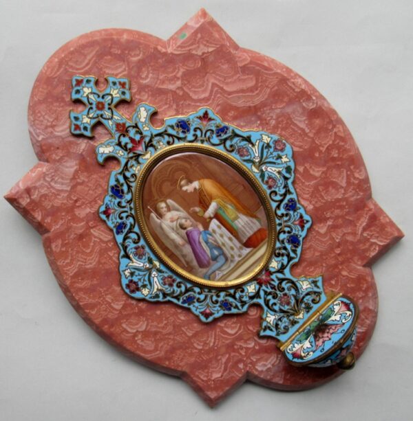 392. Superb French Marble Cloisonne Holy Water Font late 19th Ct
