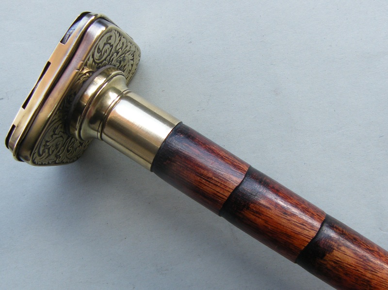 910. Rare Bamboo Walking Stick Brass Coin Holder 19th Ct - Image 2