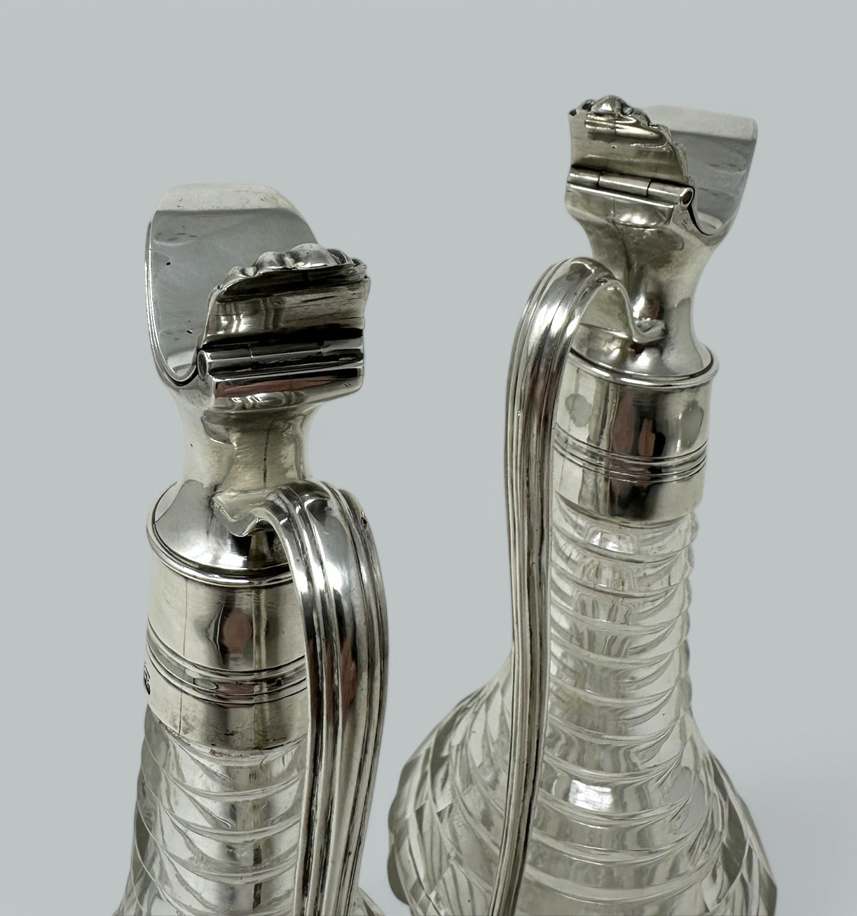 582. Antique Cut Crystal Sterling Silver Oil Vinegar Cruet Set 1825 George Piercy - Image 6