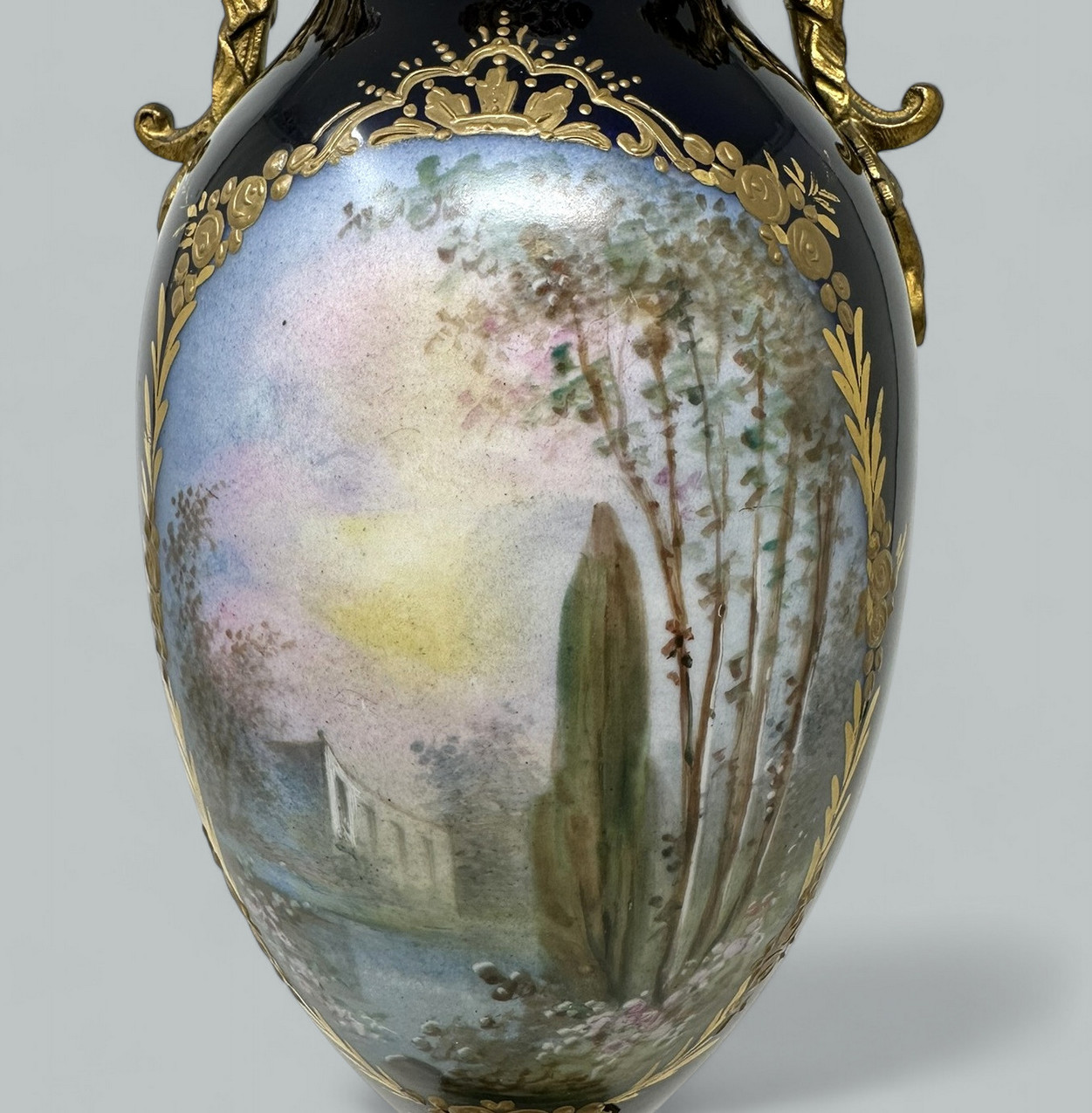 570. Antique French Sèvres Porcelain Ormolu Gilt Bronze Dore Urn Vase Centerpiece - Image 7