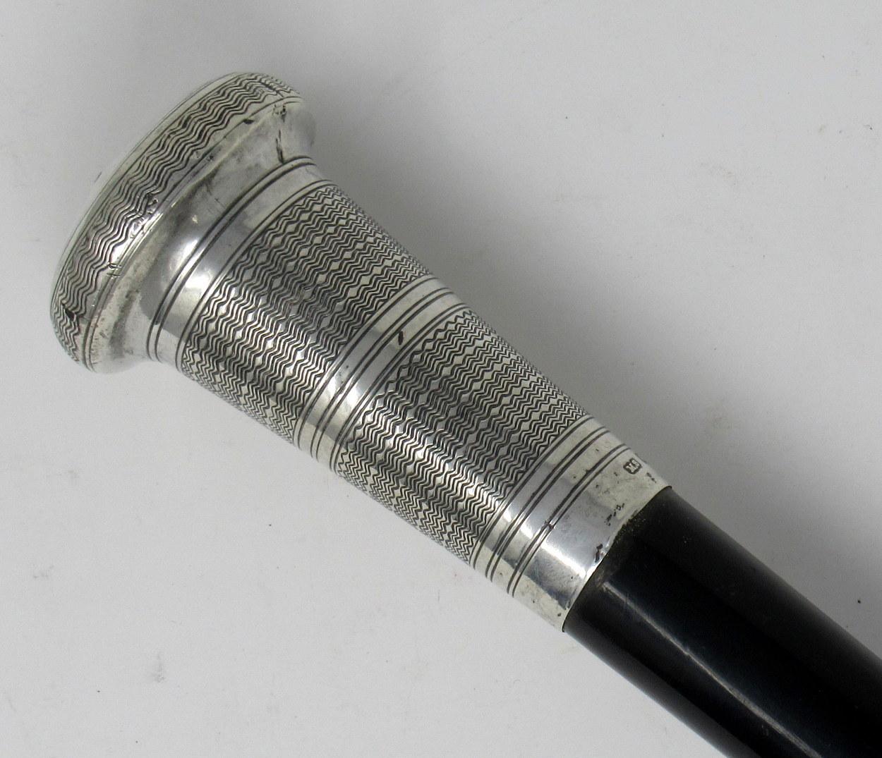 231. Fine Solid Ebony Heavy Walking Cane Silver Grip London Hallmark 1924 - Image 2